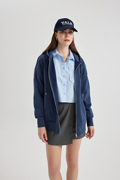 DeFacto Oversize Fit Kapüşonlu Kalın Kumaş Hırka