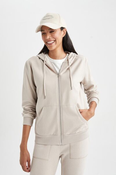 DeFacto Hooded Regular Fit Basic Sweatshirt - Zippered V2711az23au