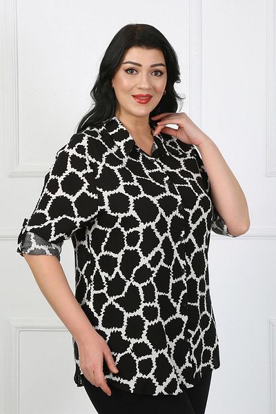 By Alba Collection Cămașă de damă, neagră, din bumbac, viscoză, mărime mare