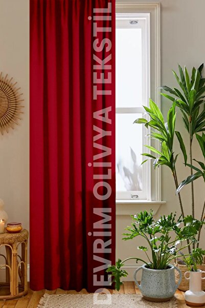 SHY TEKSTİL 1. Class Luxury Red Blackout Light Proof Background Curtain - Extra Strength Blackout