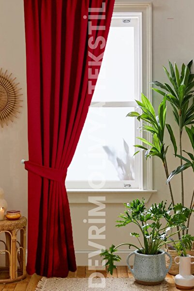 SHY TEKSTİL 1. Class Luxury Red Blackout Light Proof Background Curtain - Extra Strength Blackout