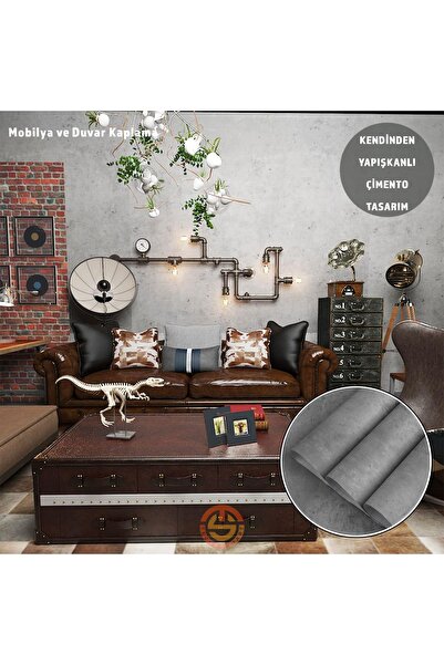 TechnoSmart 60cm×300cm Kendinden Yapışkanlı Çimento Görünümlü Duvar Kağıdı Do...