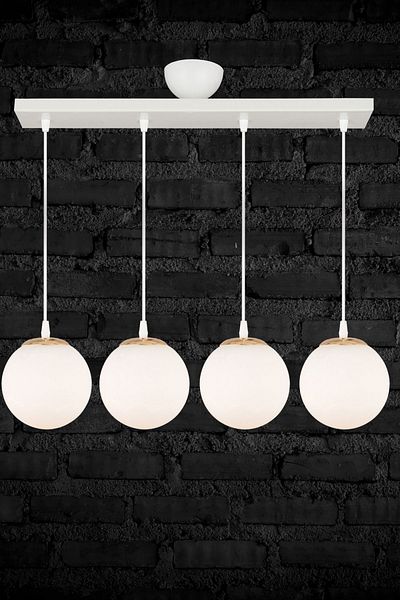 SONSUZ AYDINLATMA&AVİZE Infinite Row White 4-Piece White Globe Glass Pendant Lamp Luxury Chandelier