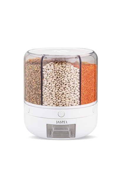JASPER Dry Food and Pulses Organizer 360° Rotatable 6-Section Airtight Storag...