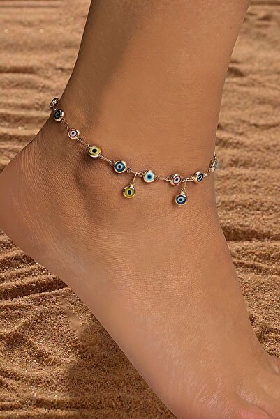 BUKA JEWELLERY 925 Ayar Gümüş Renkli Nazar Boncuklu Halhal