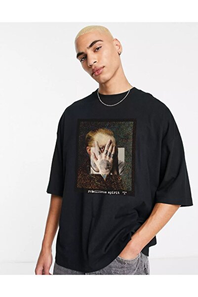 Ghedto تيشيرت كبير الحجم للجنسين من Rebellious Spirit I باللون الأسود