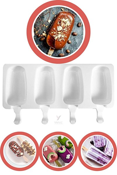 Yayke Magnum, Ice Cream, Yogurt, Fruit Ice Mold 4 Pieces and 50 Sticks