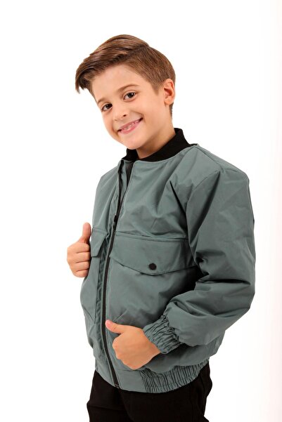 Perendi Boy's Bomber Jacket - Large Pocket Detailed, Çağla