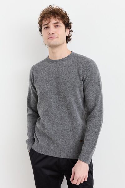 Desen Triko Men's Crew Neck Basic Wool Sweater Smoked