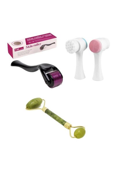 Yayke 1.mm Dermaroller Skin Cleansing Brush And Jade Stone