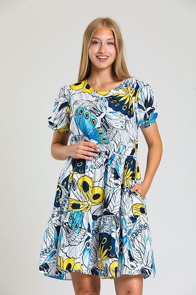 Sense Rochie cu cădere și buzunare - Elastic la capătul mânecii, imprimeu fluture |   Elb34306