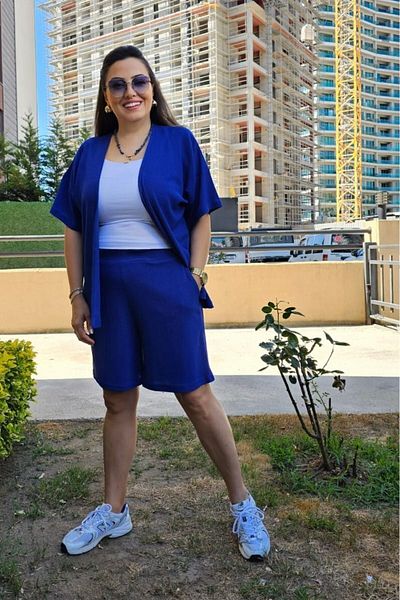 sinemisxxl Blue Lycra Wrapped Shorts and Kimono Set
