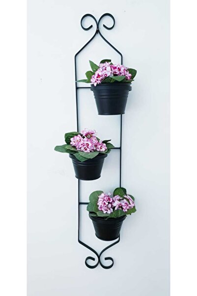 Genel Markalar Üç Kovalı  Demir Duvar Askı  Saksı Siyah