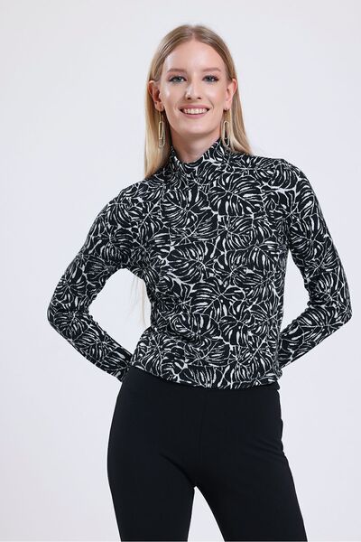 Sense Turtleneck Jacquard Blouse| Blz33749 Black Jacquard