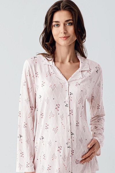 Artış Flexible Viscose Pajama Set - Long Sleeve and Patterned Buttoned