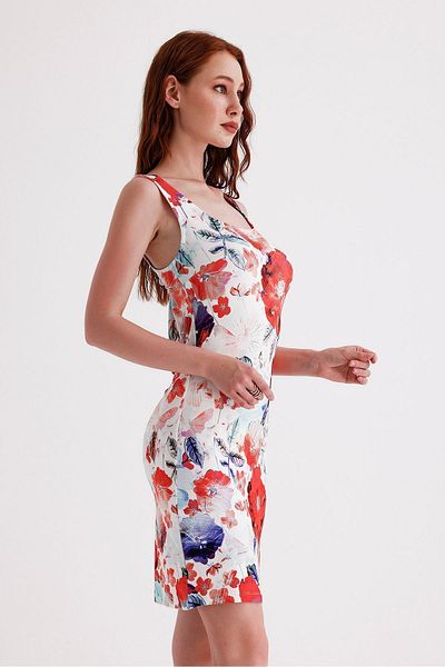 Sense Mini Viscose Dress with Red Roses - Sleeveless and Lycra, Printed ELB35735