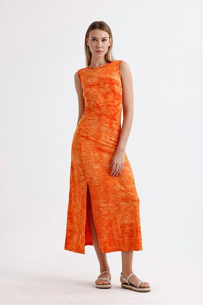 Sense Φόρεμα Viscose Sleeveless Lycra - Σχιστό, Πορτοκαλί Μπατίκ |   ELB35734