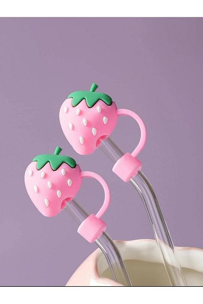 ÇAKRA Silicone Pink Strawberry Model Dustproof Leak Proof Pipette Cover 1 Piece Compatible with Stanley Thermos