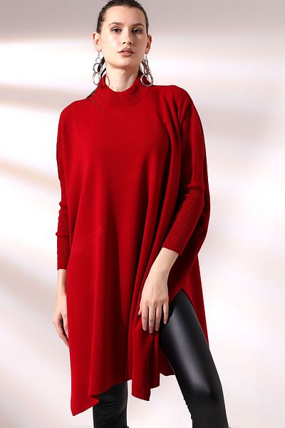 Devinka Women's Oversize Long Slit Knitwear Poncho Sweater