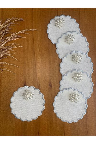 Smiling Home 6 bucăți șervețele de prezentare pentru cocktail, cu model de margarete perlate, culoare argintie