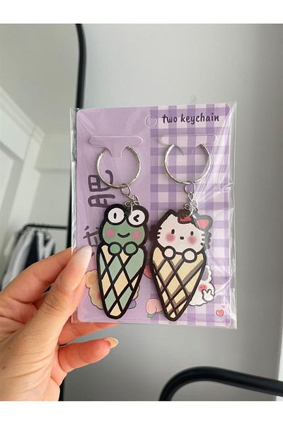 odaburada سلسلة مفاتيح هدية لطيفة مكونة من قطعتين من Kawaii Icecream
