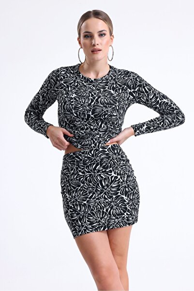 Sense Жаккардова міні-спідниця | Etk35228 Екрю Чорний