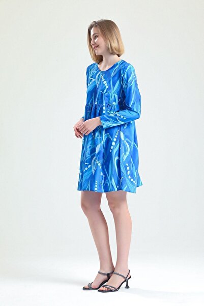 Sense Rochie cu model pentru guler de piscină cu șnur sub bust_elb32126 Albastru