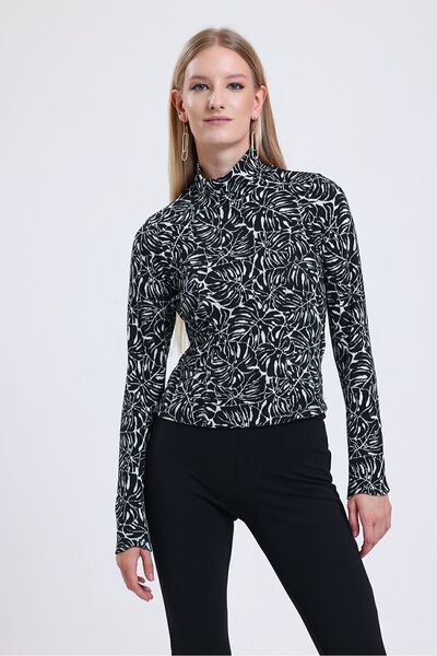 Sense Turtleneck Jacquard Blouse| Blz33749 Black Jacquard