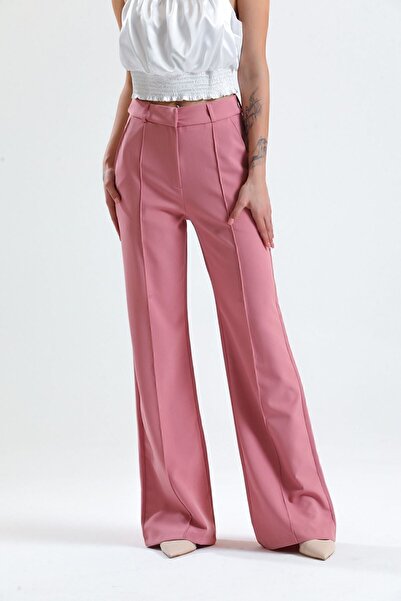Sense Ornamental Stitched Hürrem Fabric Wide Leg Trousers| Pnt34239 Powder