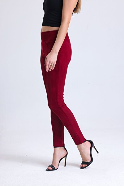Sense High Waist Iron Stitching Suede Pants| Pnt31760 Claret Red