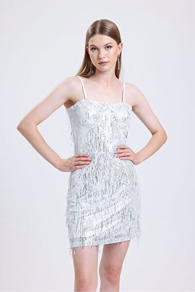 Sense Βραδινό φόρεμα με παγιέτες |   ELB35119 Ασήμι