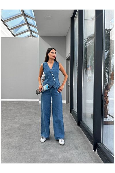 ESRAHELVACI Set vestă și pantaloni din denim - albastru