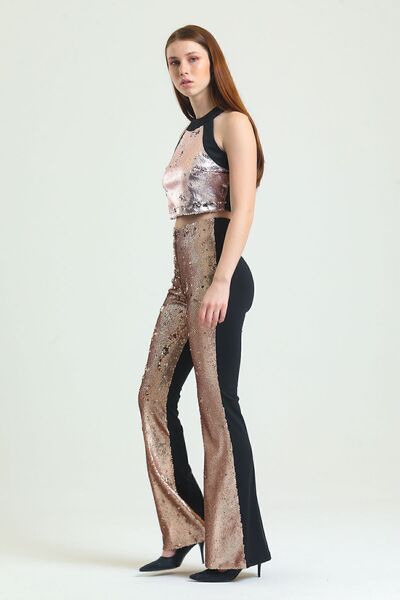 Sense Rochie de seara Pantaloni cu paiete |   Pnt34174 Bej Aur