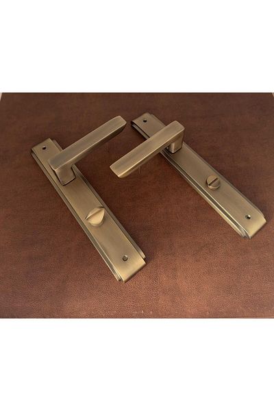 KOLDOOR Bella Antique Yellow - Luxury Zamak Mirrored Wc Bathroom Door Handle, Left Push 1 Set