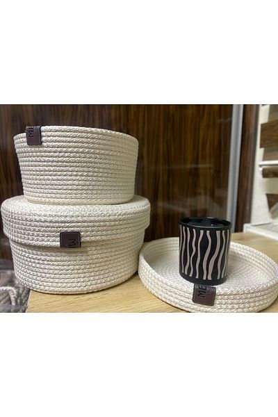 Metasupla Cream Wicker Basket Set Made of Cotton Thread - 2-Piece Wicker Organizer Set - Organizer