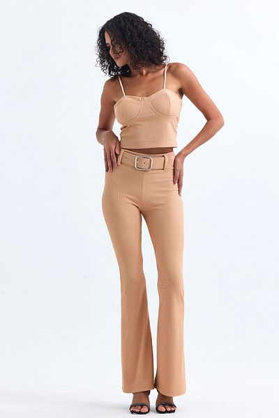 Sense Ottoman Belt Detailed Trousers - Camel Pnt34753