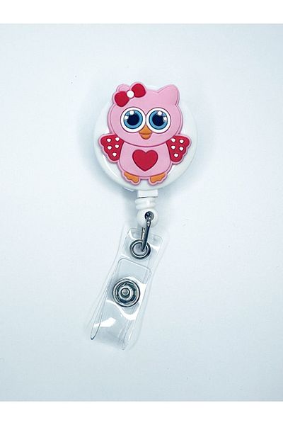 odaburada Pink Owl Yoyo Collar Card Holder