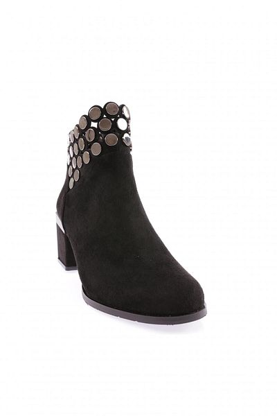 DGN Women's Crystal Stone Heeled Boots Black Suede 93121033