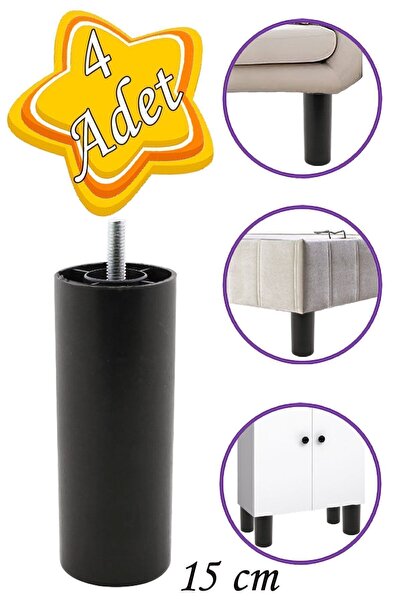 GLASWEN 4 Adet Silindir Destek Ayağı 15 Cm Siyah Gizli Ayak M8 Civatalı Inced...