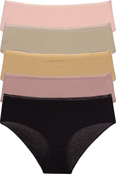 Humaone Pachet de 5 chiloți Bato cu talie din dantelă de culoare pastel Negru-pudra-verde- Dusty Rose- Antracit
