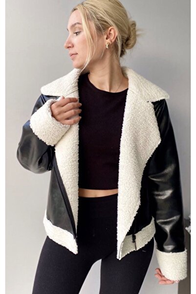 Yaren Moda Kadın Deri Içi Kürklü Spor Ceket(GÖĞÜS ÇEVRE ÖLÇÜSÜ 88 CMDİR SLİMF...