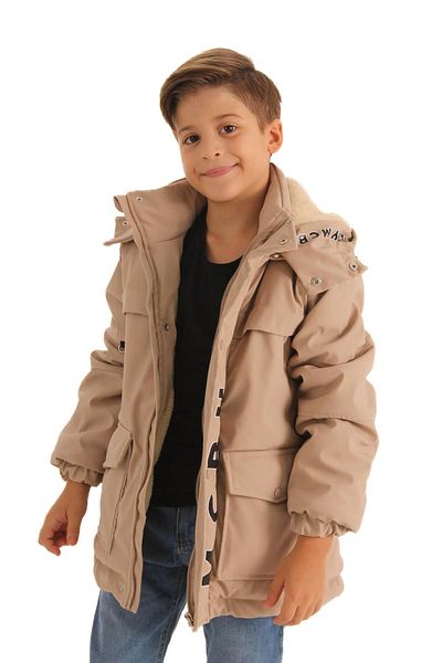 Perendi Boy's Beige Filling Coat - Αδιάβροχο