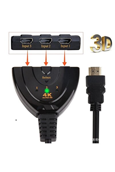 Derwell Hdmi Switch 3 In 1 Out Hdmi Giriş Çoklayıcı Port Kablolu Hdmı Otomatik Switch Çoğaltıcı Splitter