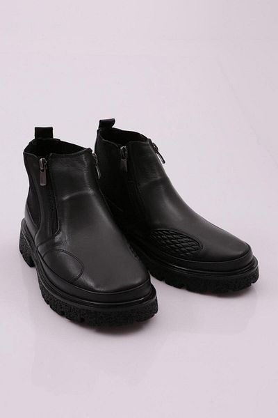 DGN 20300 Women's Rubber Detailed Zippered Boots Black Genuine Leather