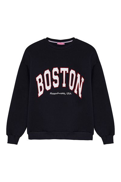 Quzu Navy Blue Boston Zippered Sweatshirt