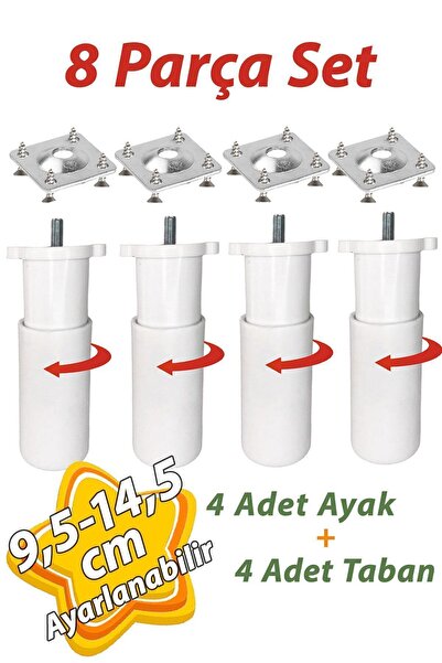 GLASWEN أرجل دعم بيضاء 4 قطع - 9,5-14,5 سم M8 مسمار رفيع أسنان معدنية مسطحة ل...