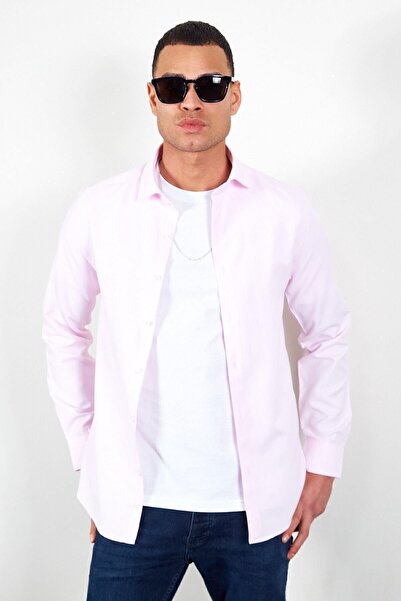 MAN EDITION Ροζ ανδρικό πουκάμισο Oxford - Λευκό, Easy-Iron, Standard Fit, Ee...