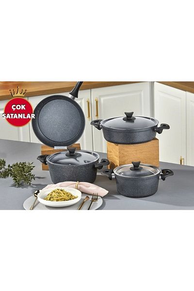 TAÇ GRAVİTA Taç Master Cook 7 Piece Granite Cookware Set