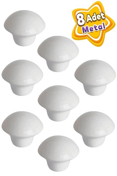 GLASWEN 8Pcs White Mushroom Button Handle Furniture Drawer Cabinet Door Handle Metal Handle Accessories with Screw