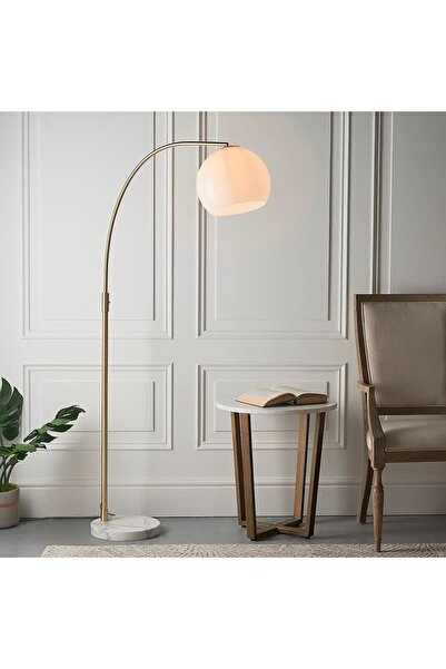 VİSENTE HOME Parlak Beyaz Metal Şapkalı Deve Boynu Lambader